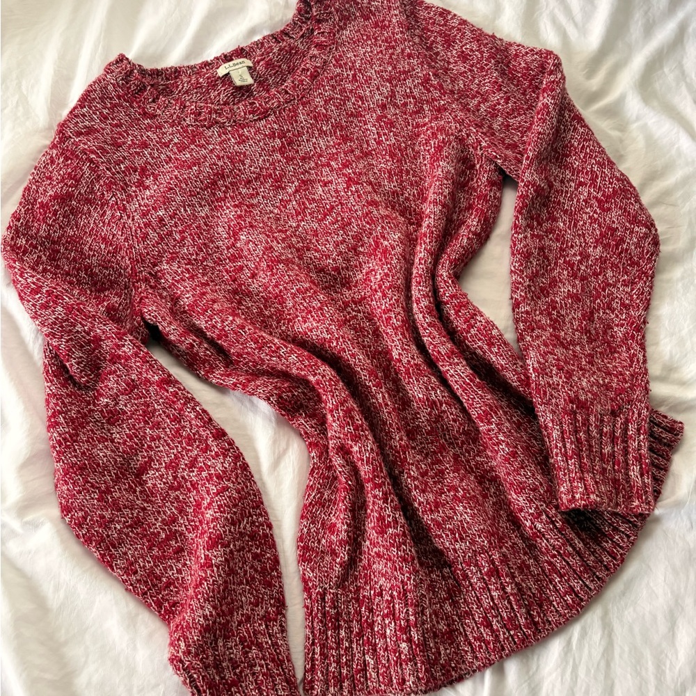 L.L.Bean Vintage Red Marled Knit Sweater Size Small Cozy Textured Crewneck